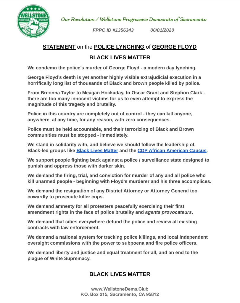 Wellstone Statement on Police Lynching of George Floyd